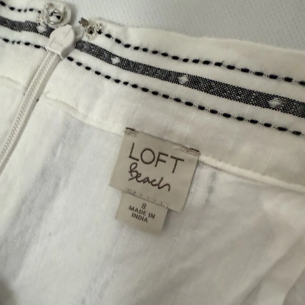 Loft Beach Tiered Skirt Womens 8 White Gray Cotton Striped Aztec Boho Prairie - Image 3
