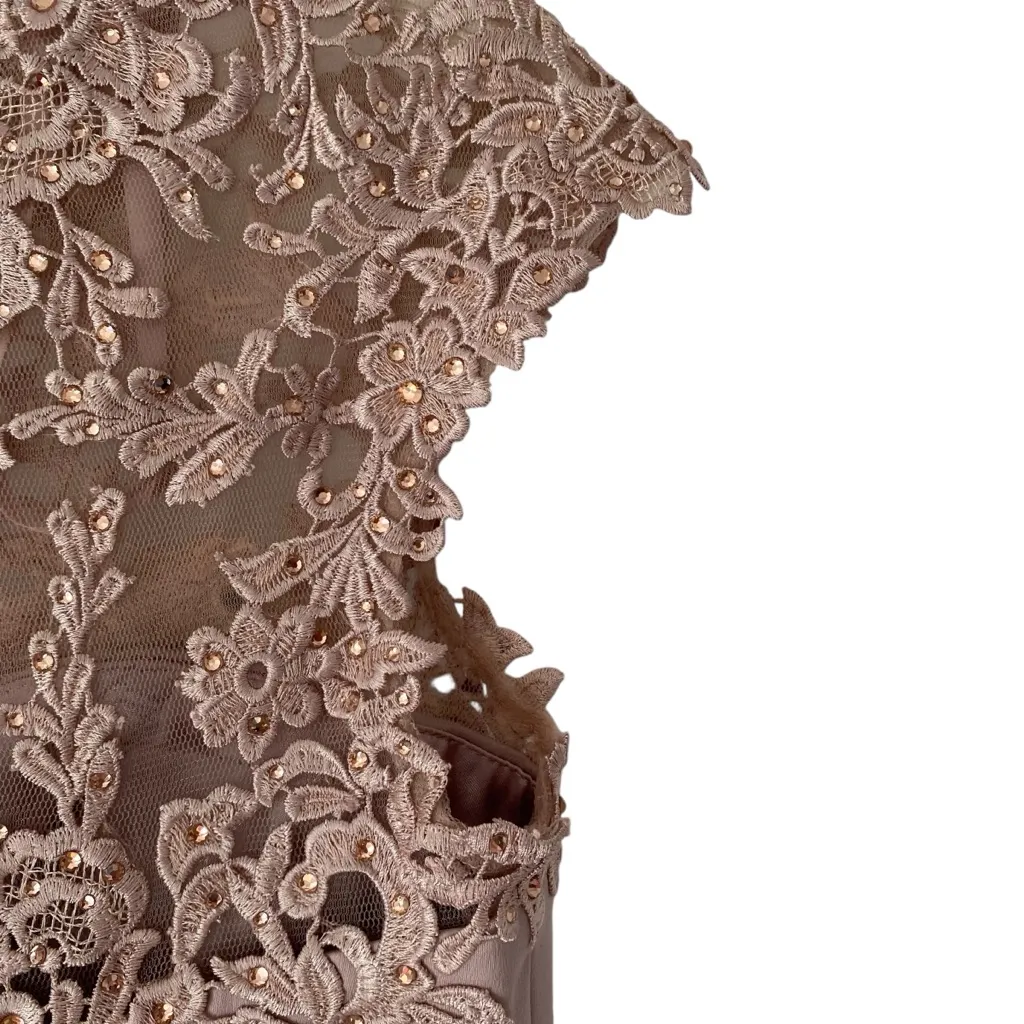 La Femme NWTs Mauve Dusty Rose Elegant Lace Dress size 2 Chrystal Rhinestone - Image 9