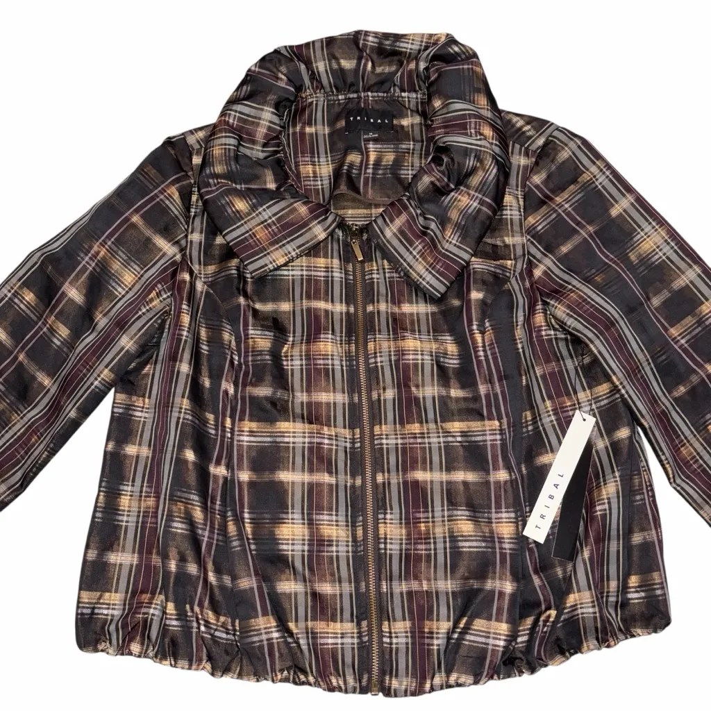NEW Tribal Metallic Plaid Peter Pan Collar Jacket size 10 - Image 5