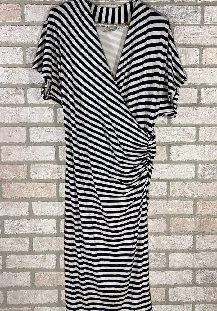 Boden Crossover Ruched Nautical Striped Midi Dress Size 8L - Image 5