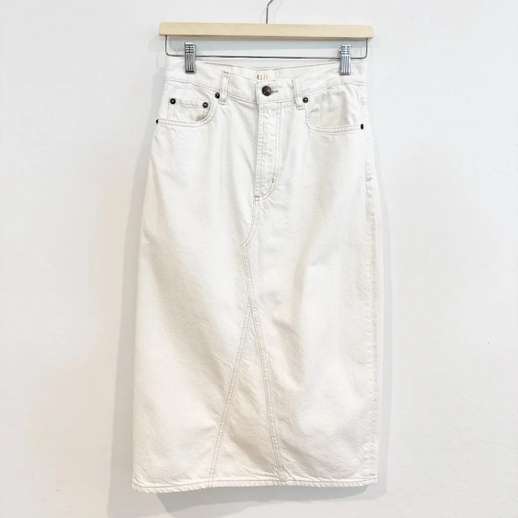 Rails Womens Highland‎ Denim Midi Skirt in Cream Ecru Casual Minimalist Size 26 - Image 3
