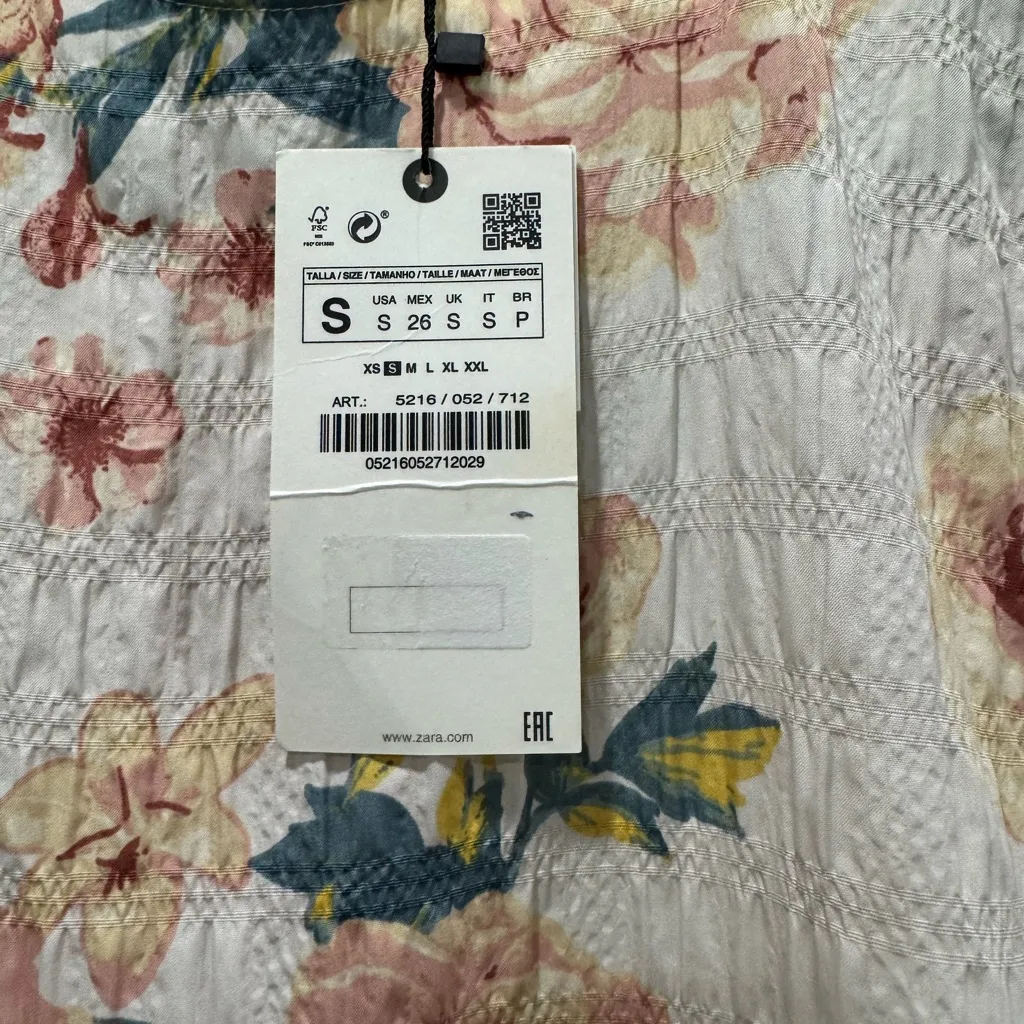 NWT ZARA Multi Color Floral Print Textured THE SHARON Tiered Baby Doll‎ Dress sm - Image 8