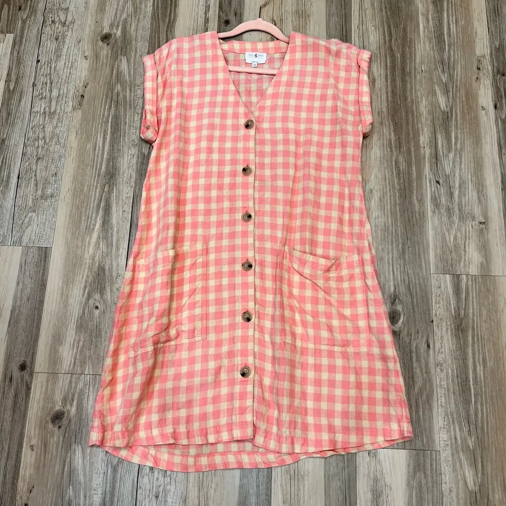 lou & grey  pink and tan checkered buffalo gingham dress sz XS - Image 6
