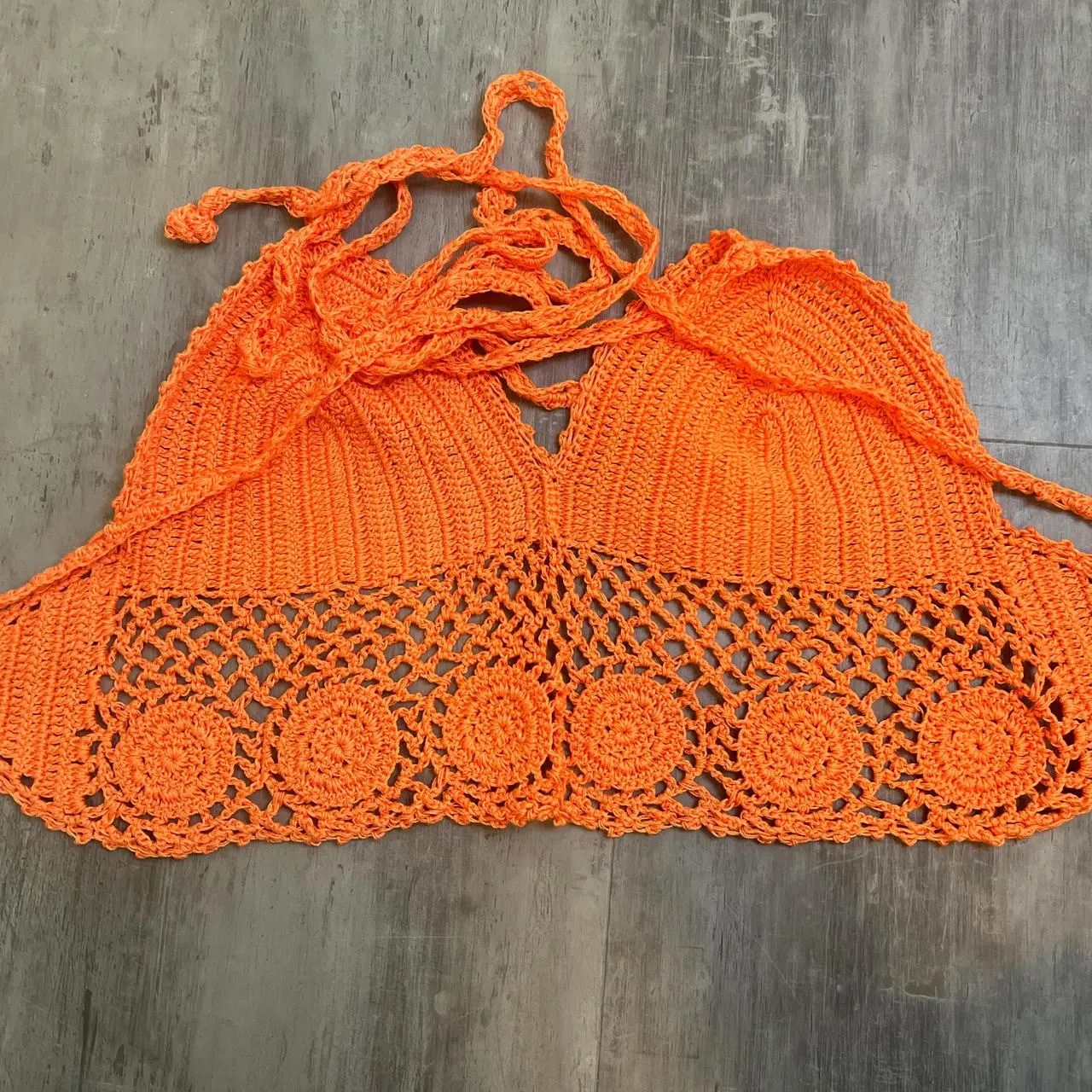 Crochet Halter Cropped Top Orange One Size Size undefined - Image 3