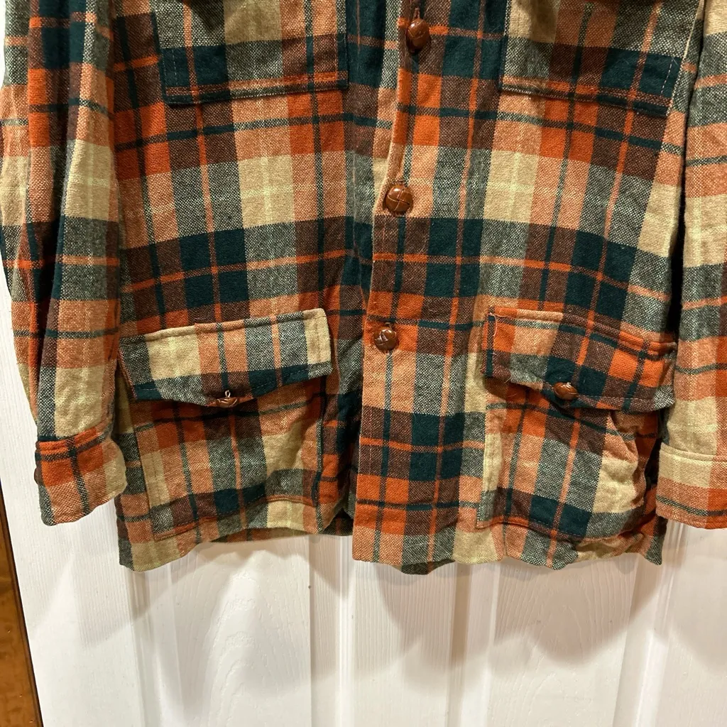 Plaid Womens Blazer with Orange Accents Size L - Image 3