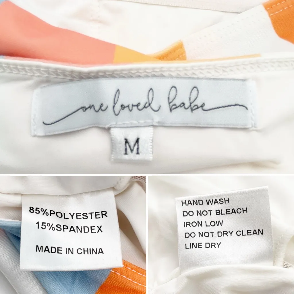 One Loved Babe Bikini Set Size Medium Retro Stripe High Waist Swim Two Piece M Orange - Image 7