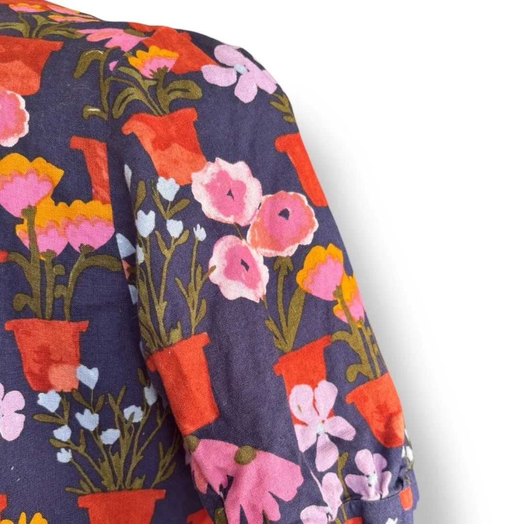 Princess Highway Floral Pot Print Linen Cotton Top Linen Blend Puff Sleeves Blue Size undefined - Image 6