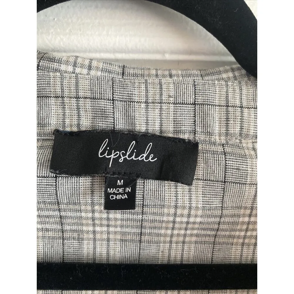 Lipslide Women's Medium‎ Plaid Collared Faux Wrap Top Pearl Button Corpcore - Image 4
