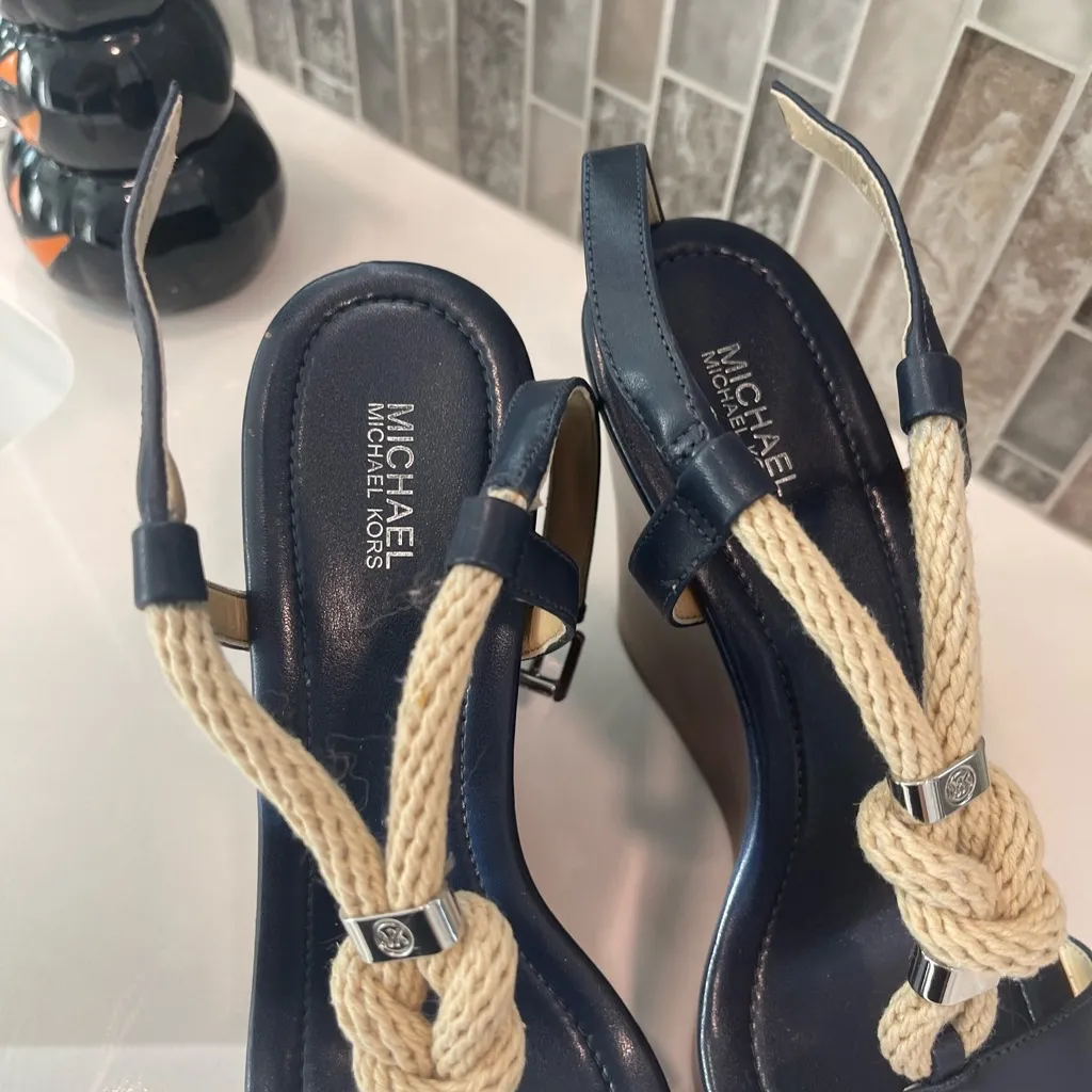 Michael Kors Navy Blue Nautical Wedge Sandals size 9 - Image 2