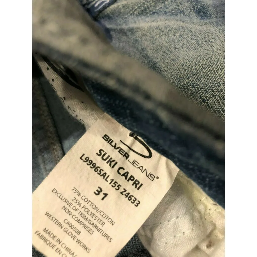 Silver Suki jeans Capri Jean 31 Frayed cuffs Distressed Cropped Womens Denim - Image 6