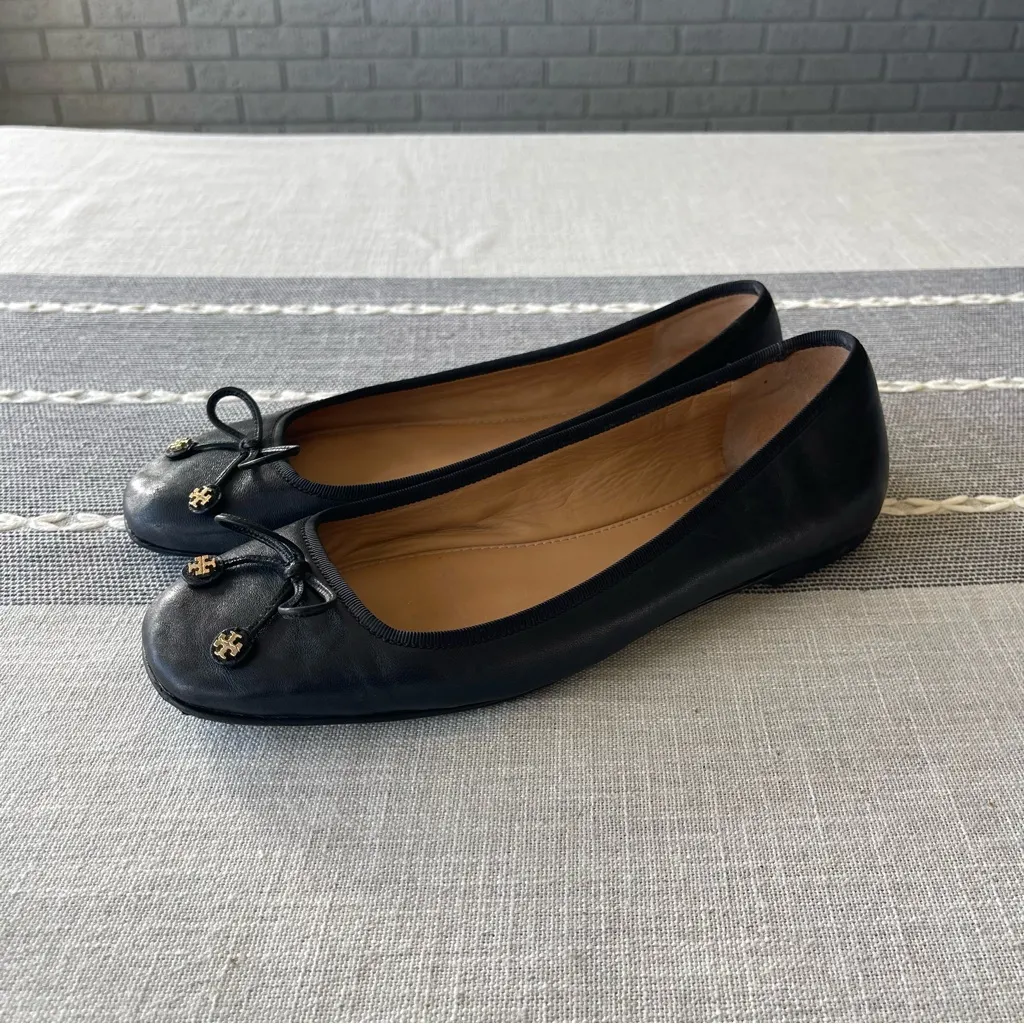 Tory Burch Laila Driver Ballet Flats Black Square Toe Bows Size 9.5 - Image 6