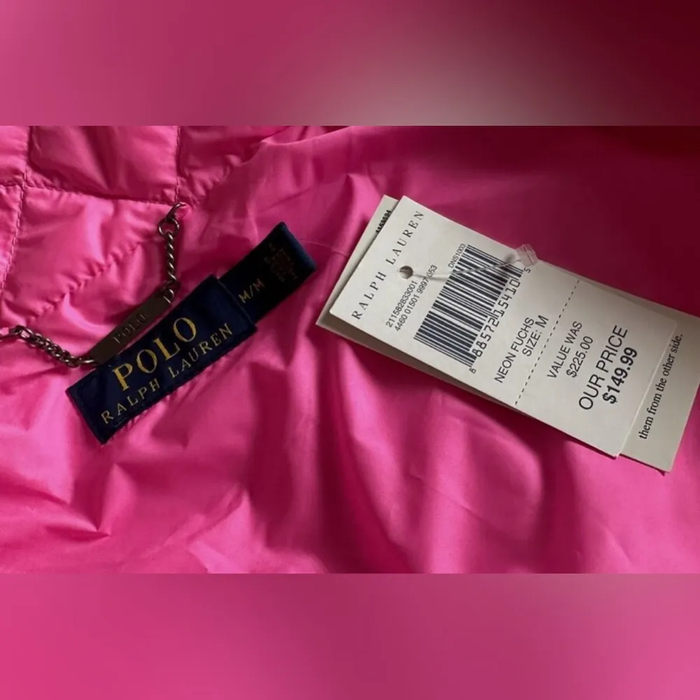 NWOT Polo Ralph Lauren Neon Fuchsia Puffer Vest Pink Size M - Image 9