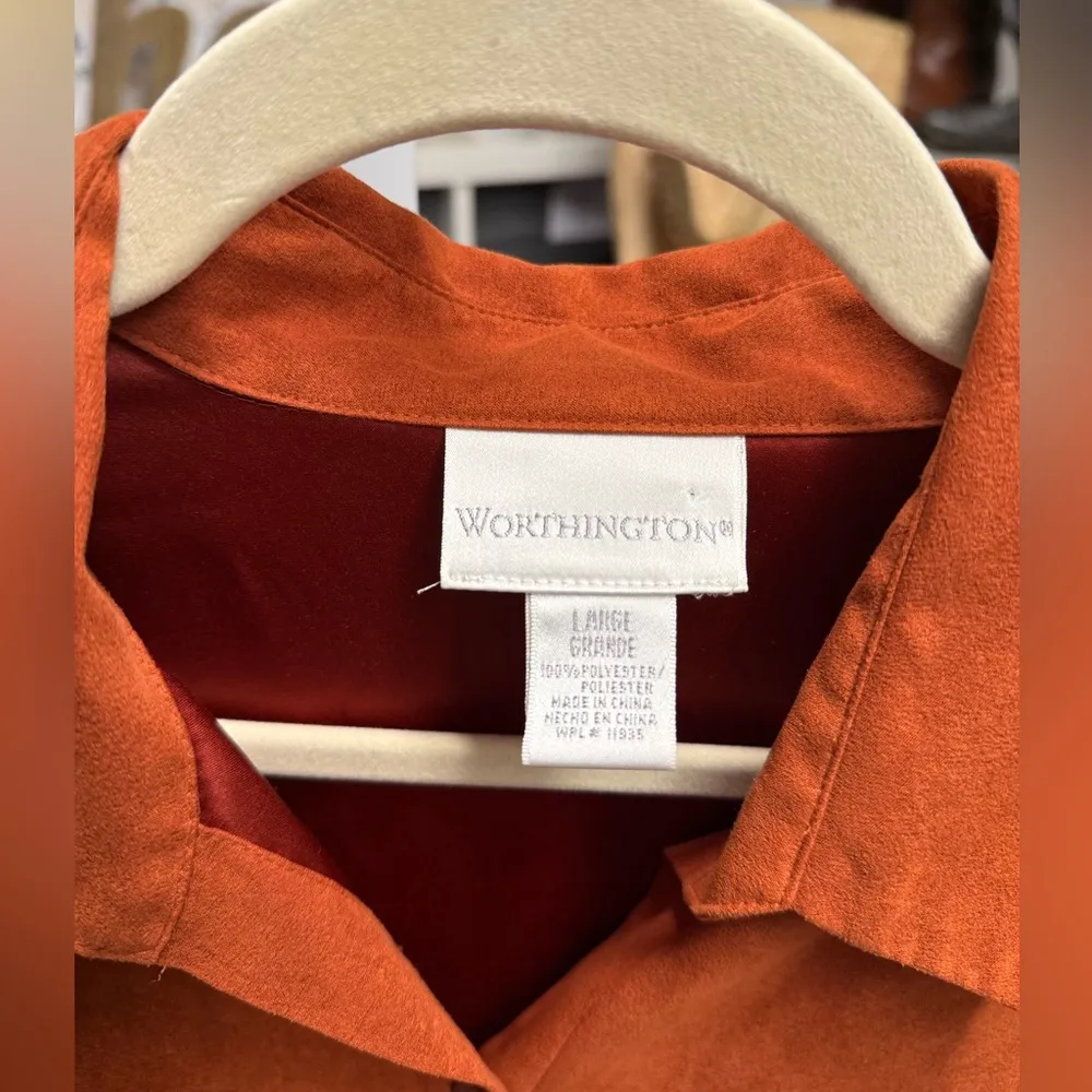 Worthington Vintage Top Womens Rust Faux Suede Button Front Western Buckstitch - Image 4