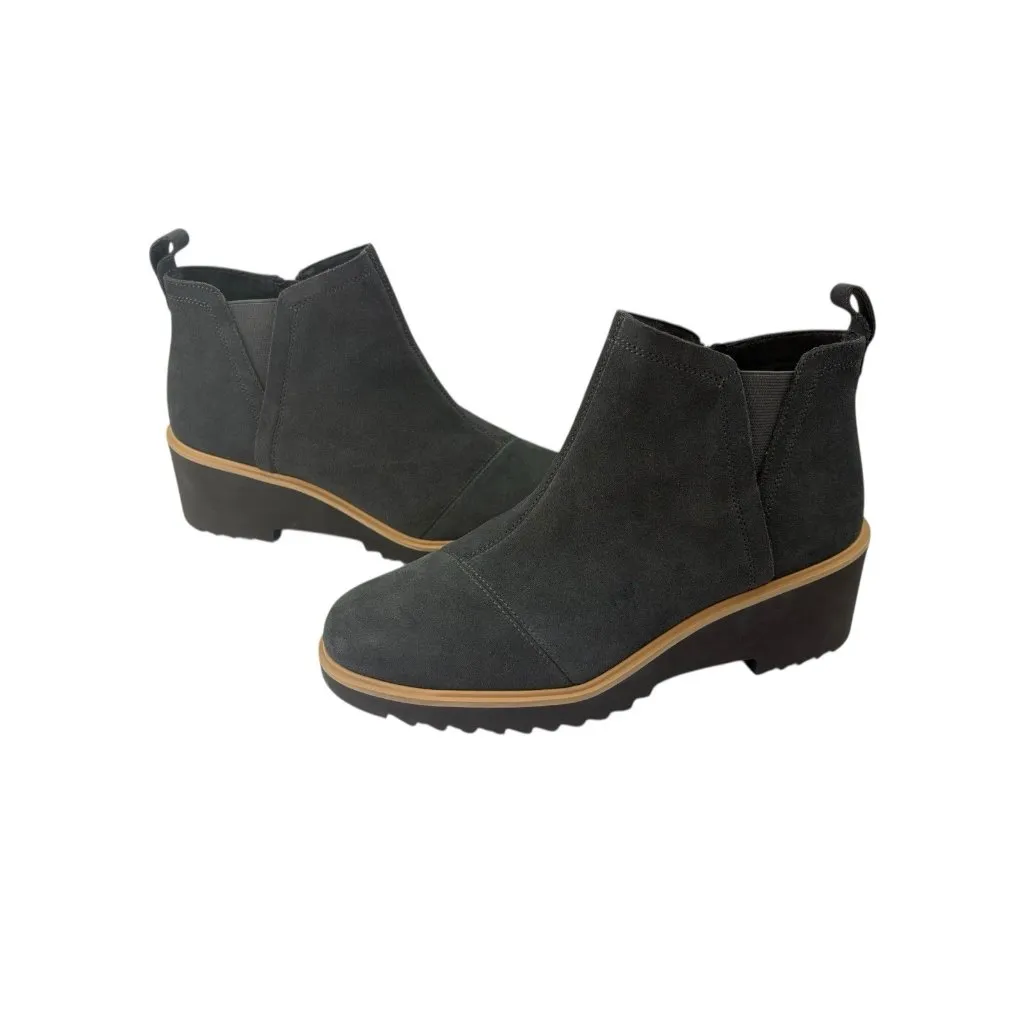 *Toms Maude Wedge Ankle Boots Womens US 12 Gray Suede Leather Casual Platform - Image 4