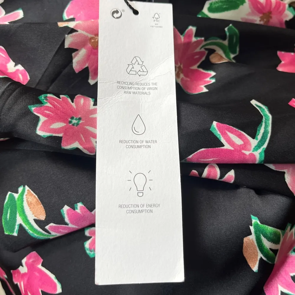 Zara Floral Front Slit Satin Effect Midi Skirt Black Pink Green Size Medium - Image 10