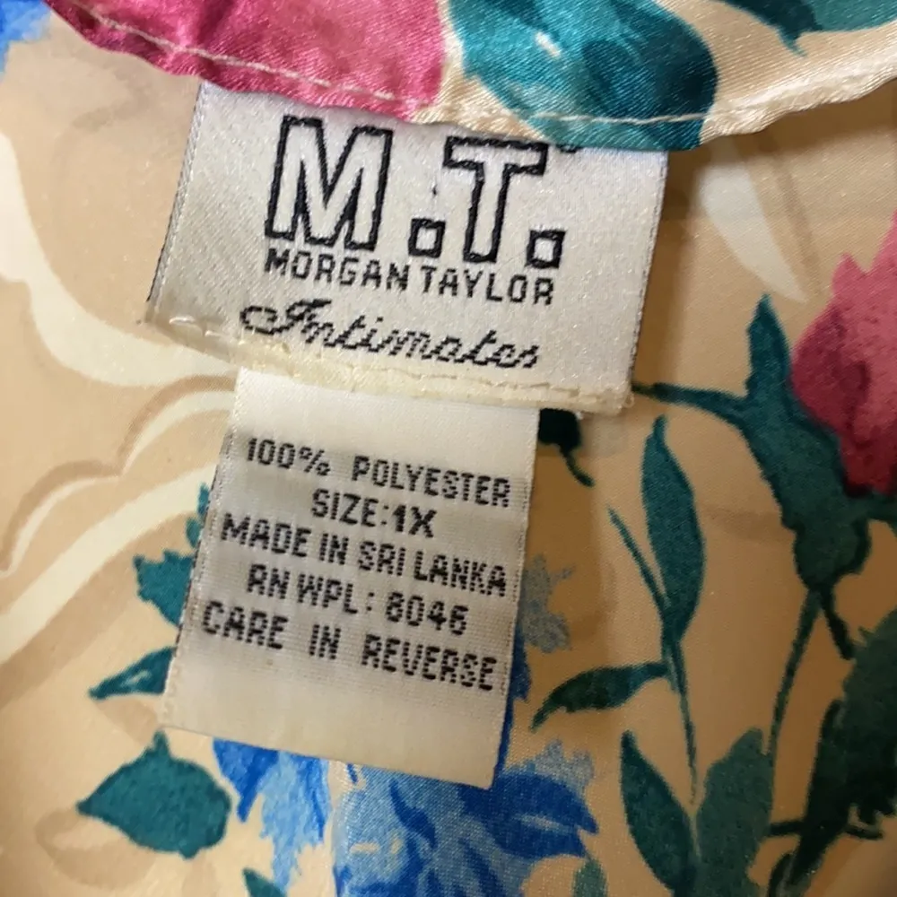 VTG TAN FLORAL LINGERIE SLIP DRESS NIGHT GOWN Size XL - Image 3