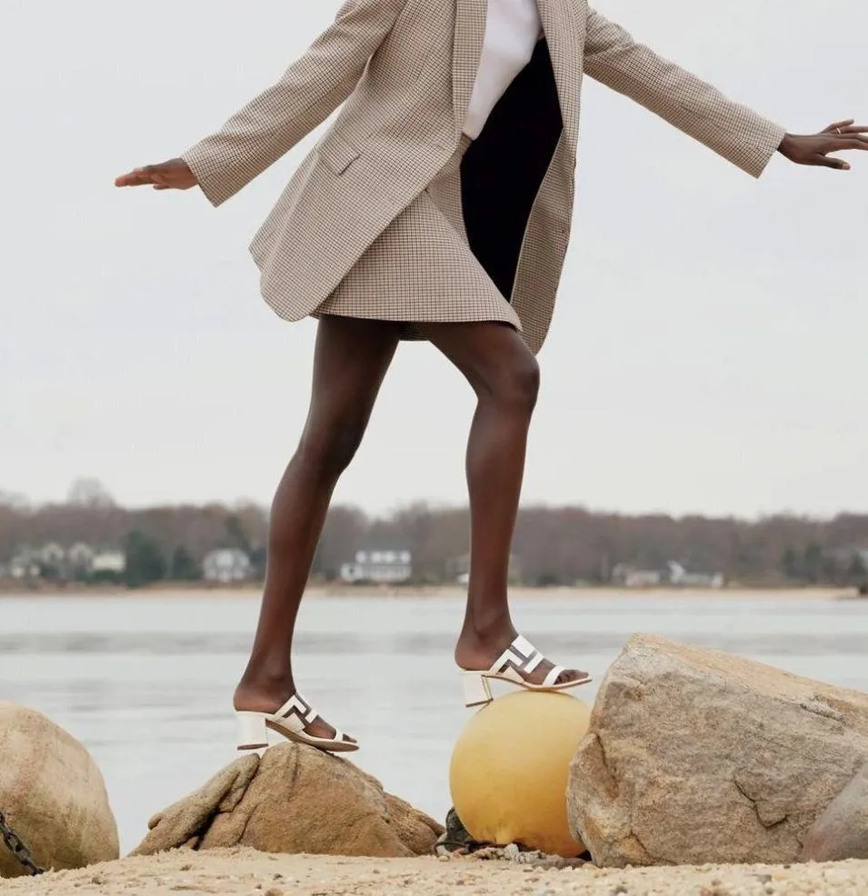 Marion Parke Bailey Geometric PVC Slide Sandal Block Heel 36 Black $596 in box Size 5 - Image 8