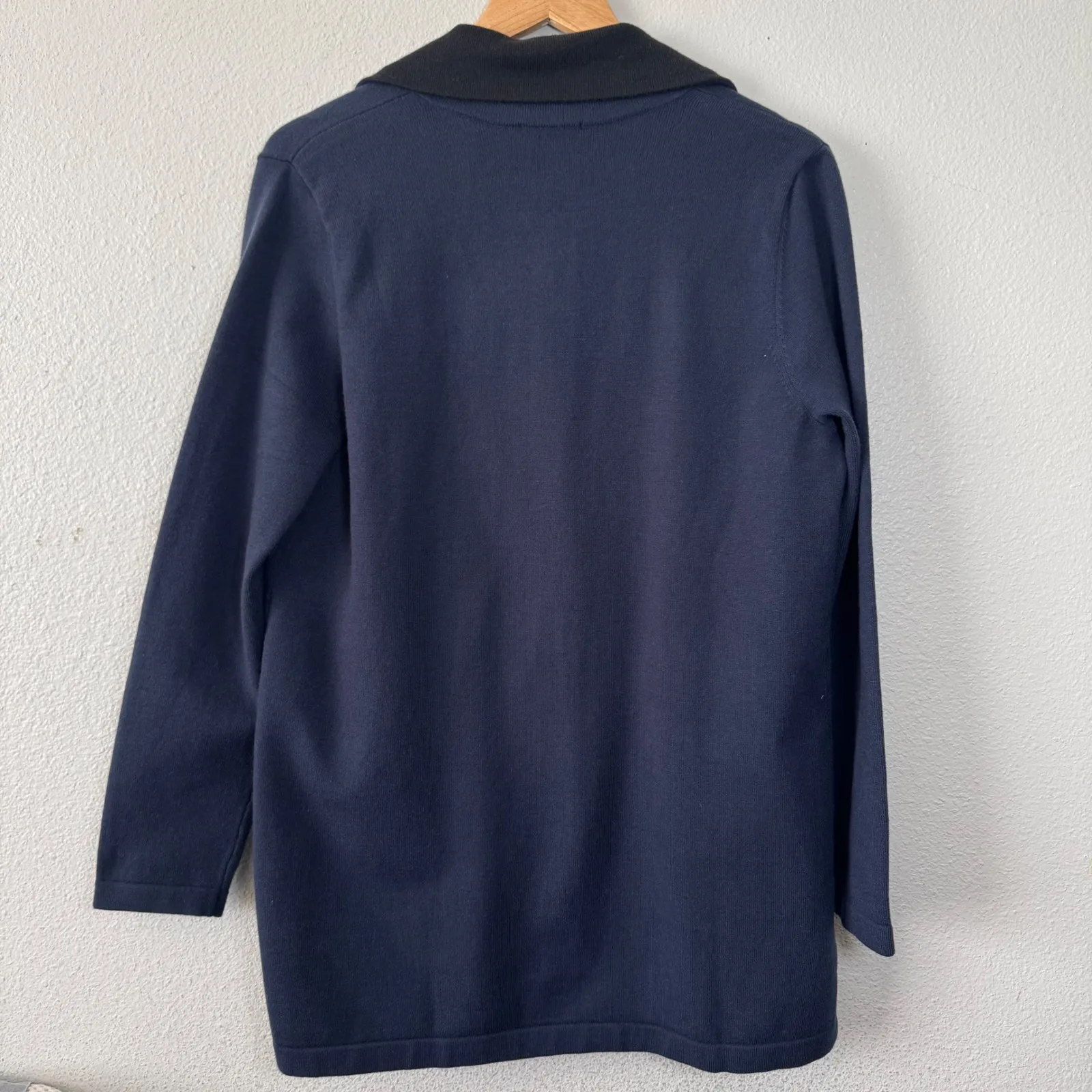 Jason Wu Navy Blue Knit Blazer Jacket Black Trim Career‎ Office Small S - Image 6