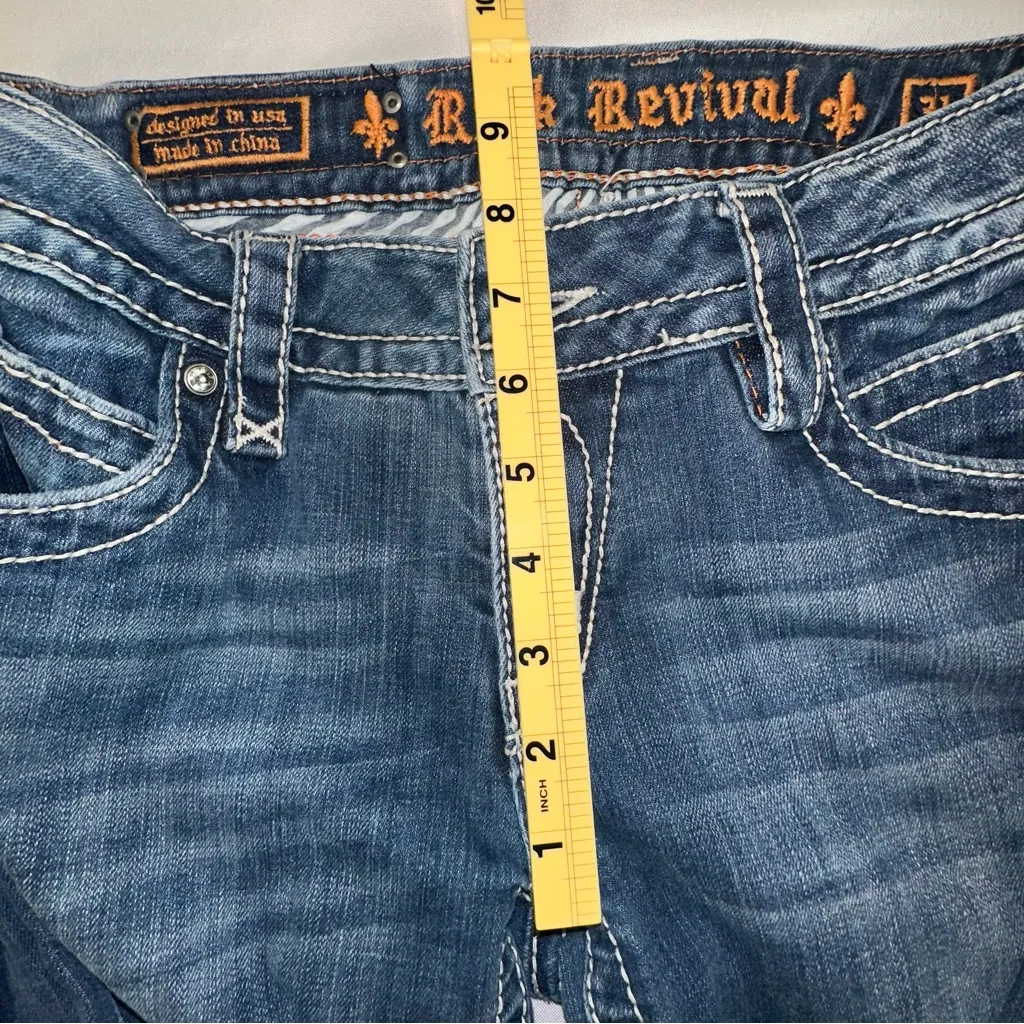 Rock Revival • Scarlett Wide Leg Jeans Size 31 Fleur De Lis Lily Rhinestones - Image 13