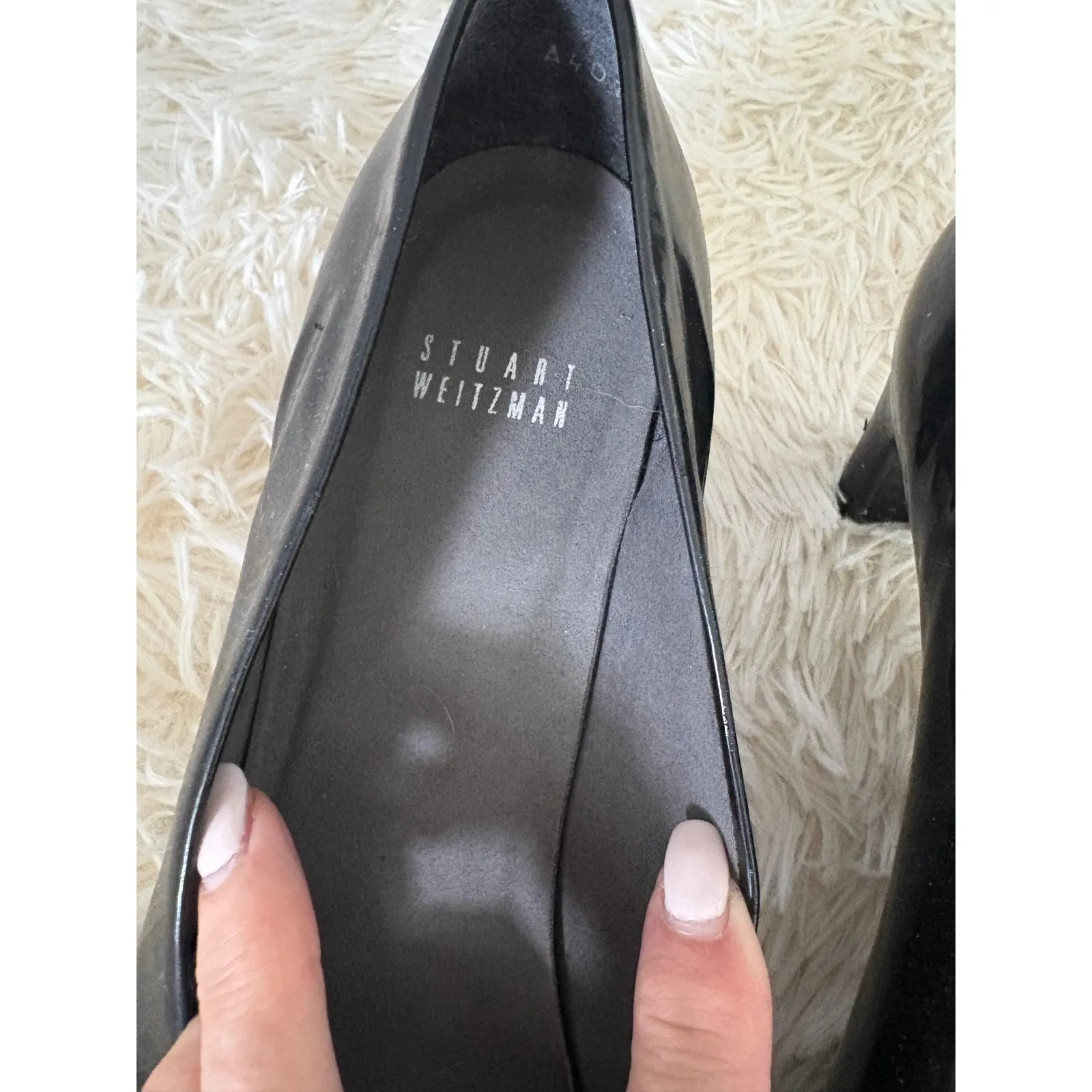 Stuart Weitzman Black Patent Leather Pointed Toe Heels Classic Pumps 9.5‎ - Image 3