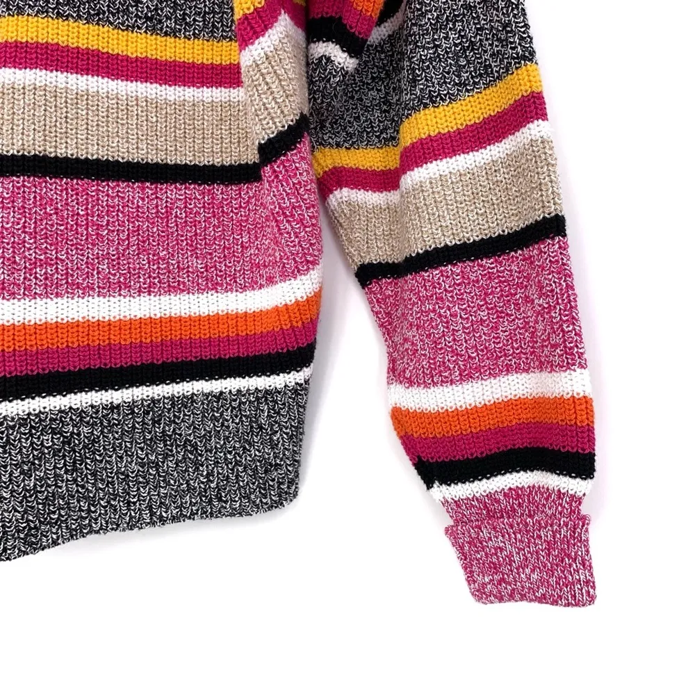 UNITED COLORS OF BENETTON Striped Chunky Knit Cardigan Pink Black XS/S - Image 9
