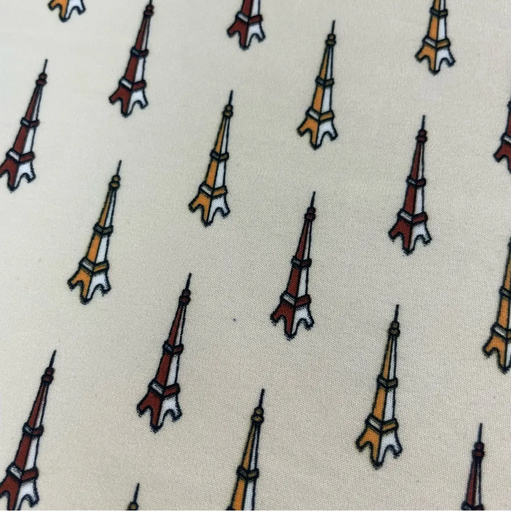 Patricia Scarf Paris Eiffel Tower Print Pattern Cream Navy Blue Playful Women - Image 15