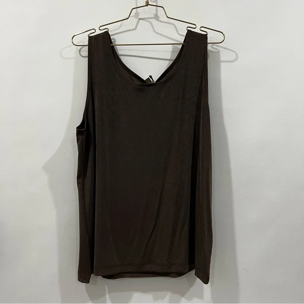 Travelers Chico's Chocolate Brown Top Size 3 (XL) Sleeveless Slinky Material - Image 2