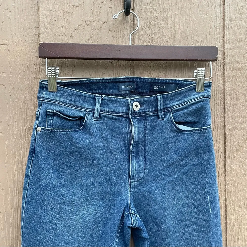 J Jill Womens Jeans Blue Denim Kick Flare Ankle Minor Distressing Stretch 4 - Image 4
