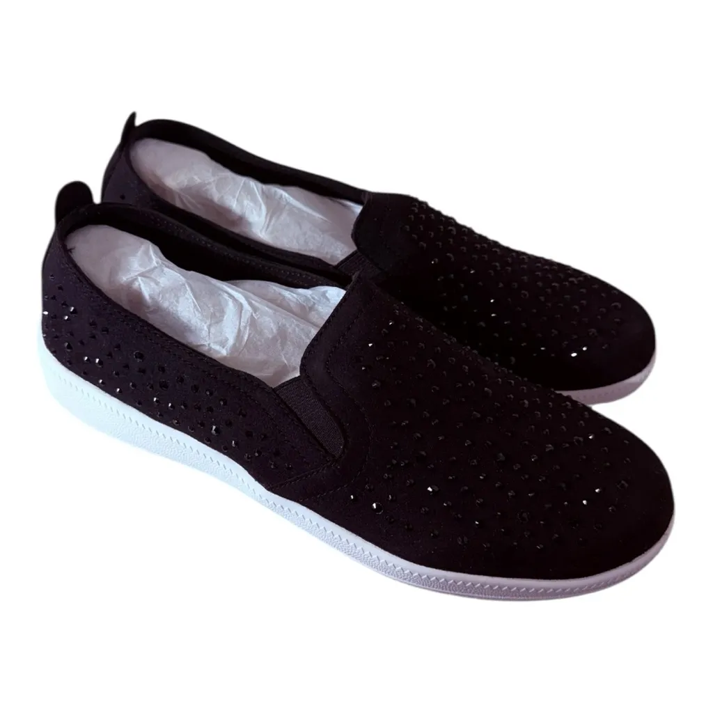 Skechers Madison Ave Rhinestone Slip-On Sneakers Black Wide Fit Size 7 NEW - Image 5