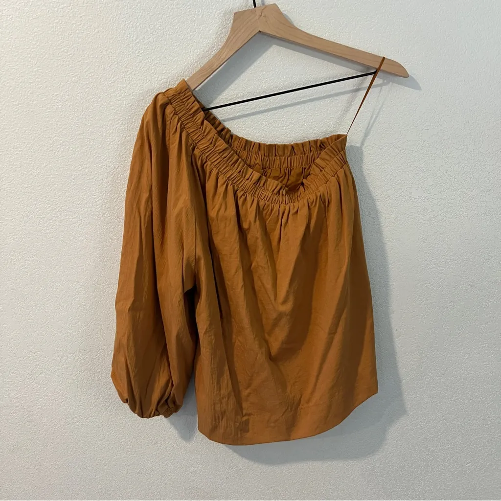 Evereve Shane Orange One Shoulder Relaxed Fit Puff Sleeve‎ Blouse Size XS - Image 3