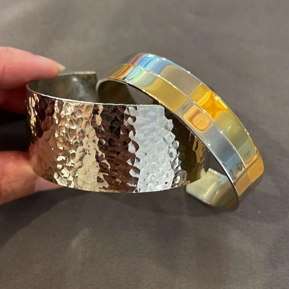 Set Of‎ Two Womens Open Cuff Bangle Bracelet Silvertone Goldtone Silver - Image 5