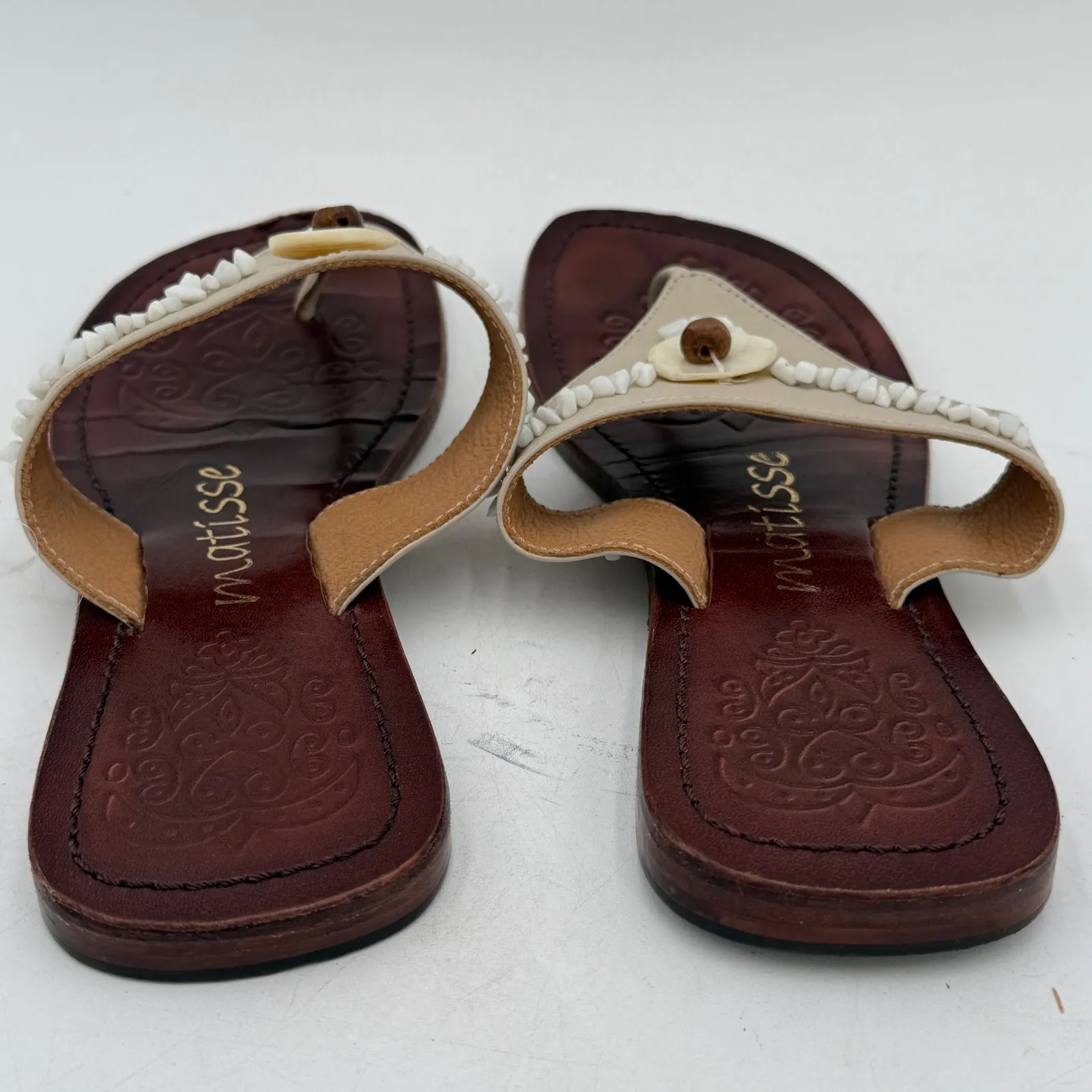 Matisse Women's Leather Beaded Sandals Size 6 White - Image 5