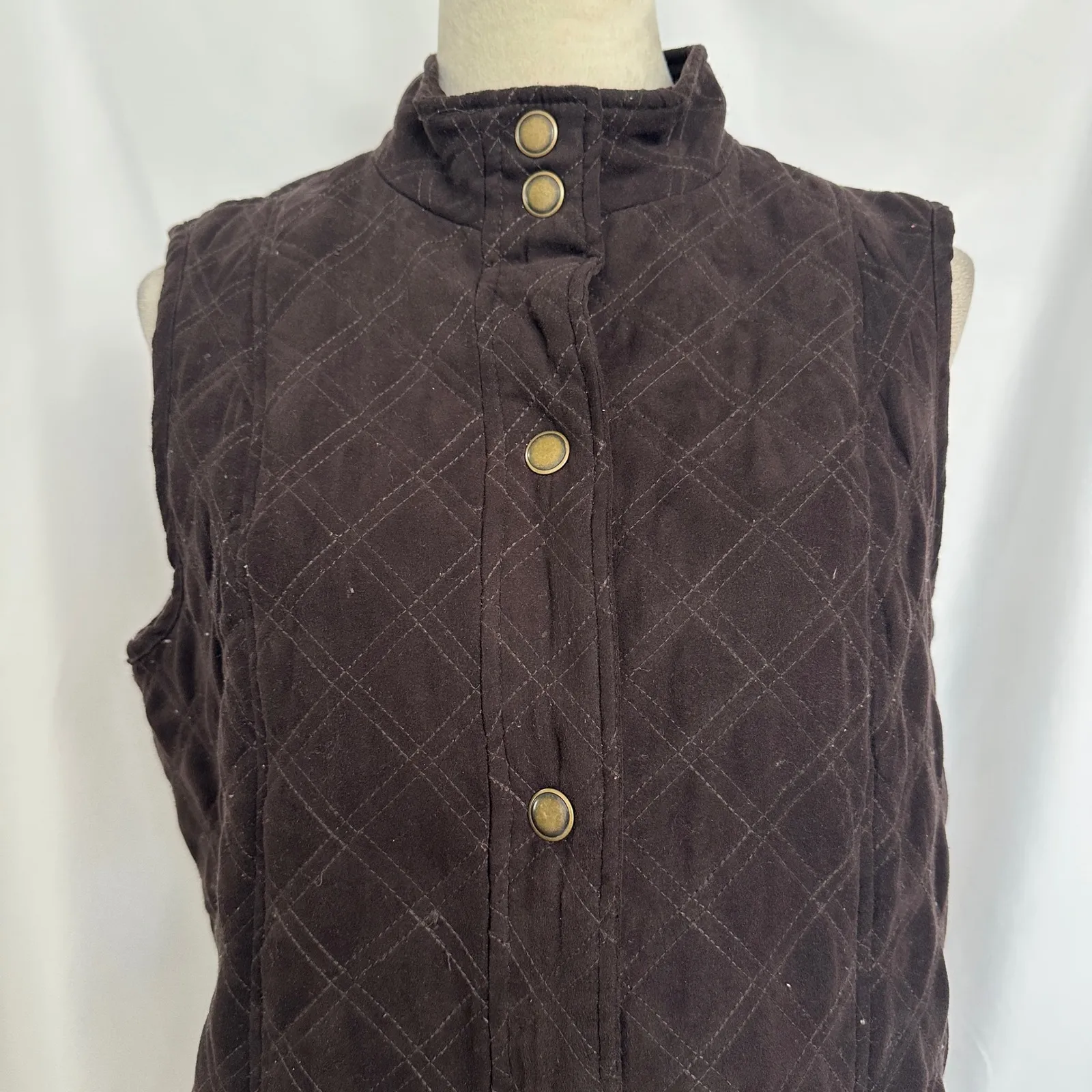 Breckenridge Quilted Vest Pockets Button Front Sleeveless Brown Women Medium - Image 2