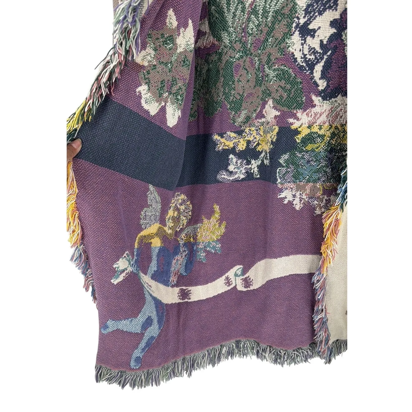 Vintage All in the Bag Coat tapestry blanket fringe 90s cherub open front size L Size L - Image 5