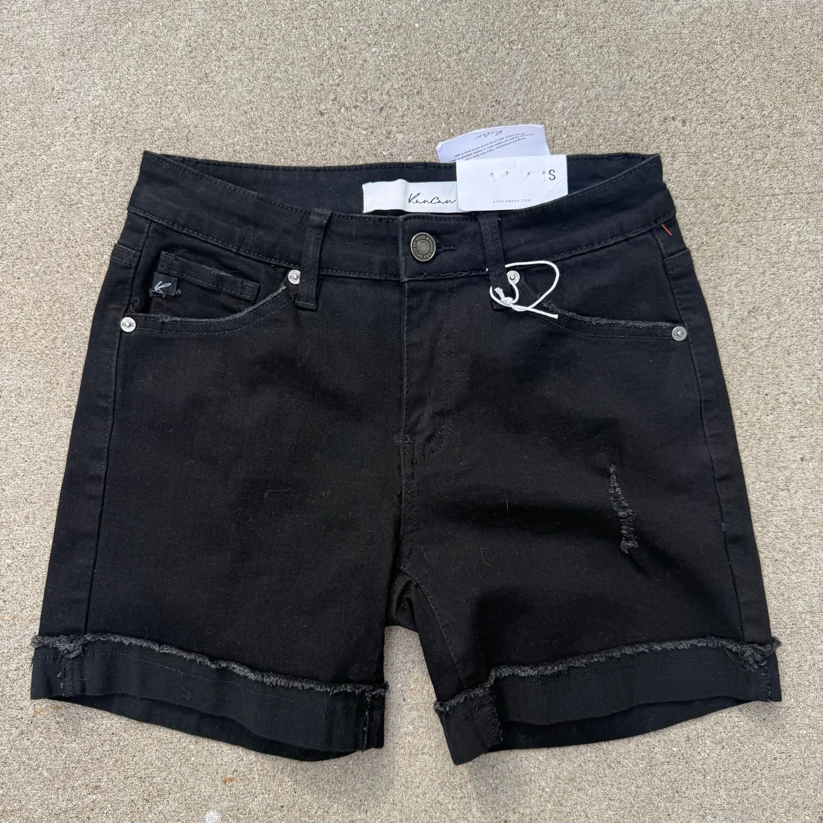 KANCAN Distressed Zip Up Black Cutoff Cuffed Jean Shorts SMALL KC5027BK NWT New - Image 2