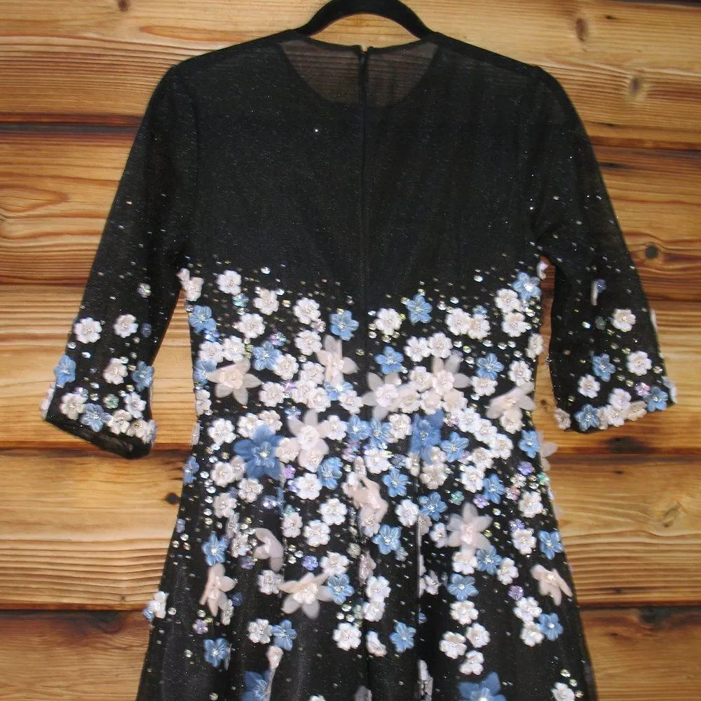 Mac Duggal Womens 11161 FLORAL EMBROIDERED A-LINE TEA-LENGTH COCKTAIL DRESS Blac - Image 14