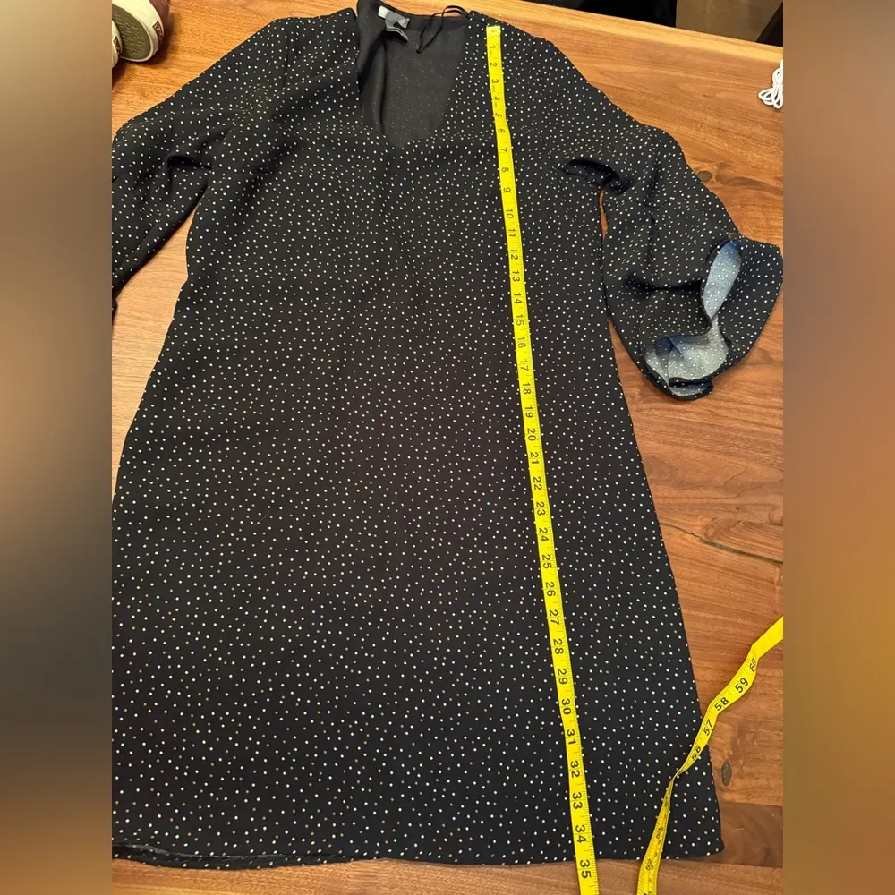 Womens H&M Black Polka Dot Flare Bell Sleeve 3/4 Sleeve Shift V Neck Dress 8 - Image 5