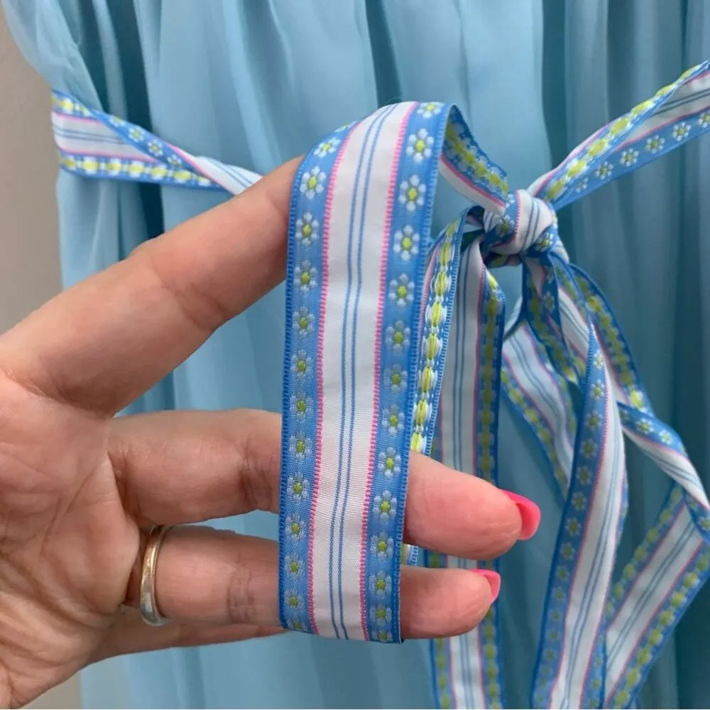 Vintage Prairie Chiffon Sky Blue Ruffle Sleeves Maxi Short Sleeve Dress Size undefined - Image 2