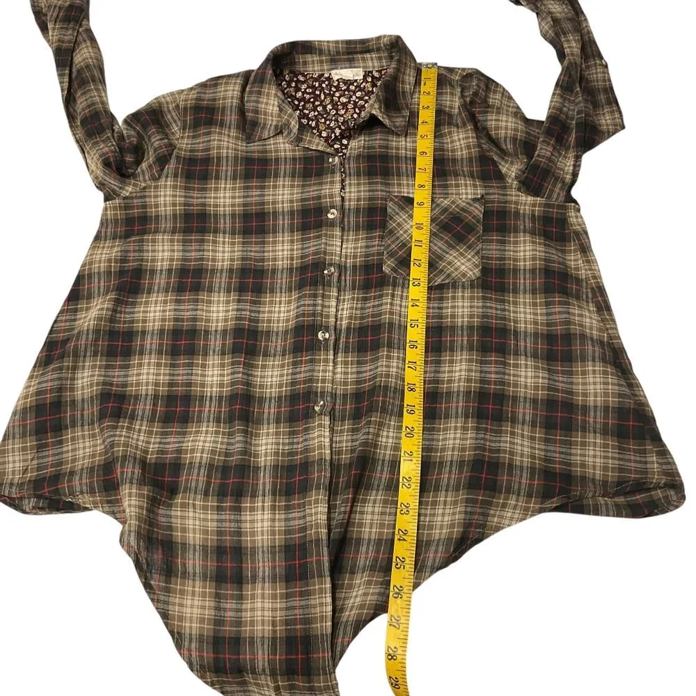 Hem & Thread Oversized Long Sleeve Flannel Plaid Button Down Shirt Size L - Image 8