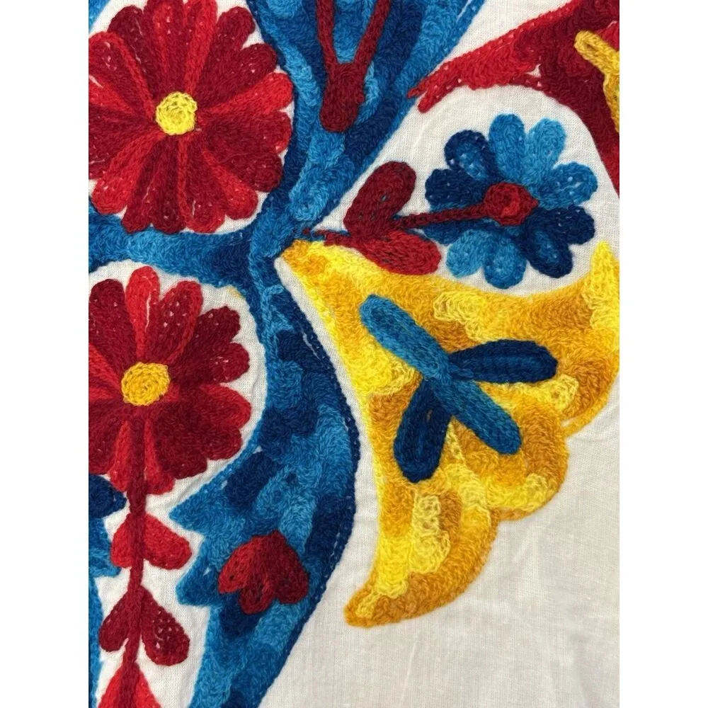 OMJA WORLD Mexican Embroidered Peasant Blouse Floral Ethnic Authentic Top Sz L White Size L - Image 4