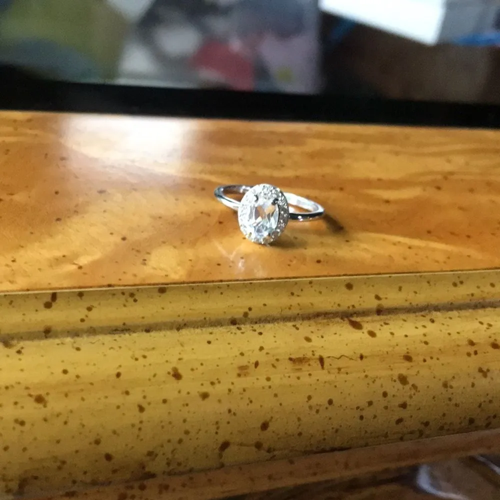 Natural White Topaz Sterling Silver Halo Ring Size 6 - Image 7