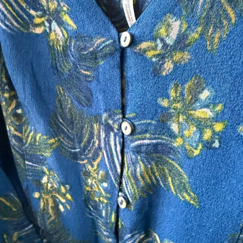 Free People Hot Tropics Blue Floral Wide Leg Capri Jumpsuit Front Tie $128 0 - Image 7