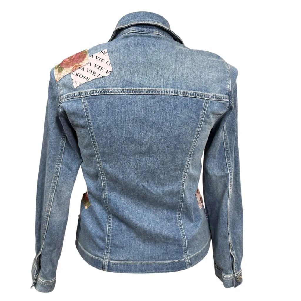 Chico's Patchwork Jean Jacket US M Blue Pink - Image 6