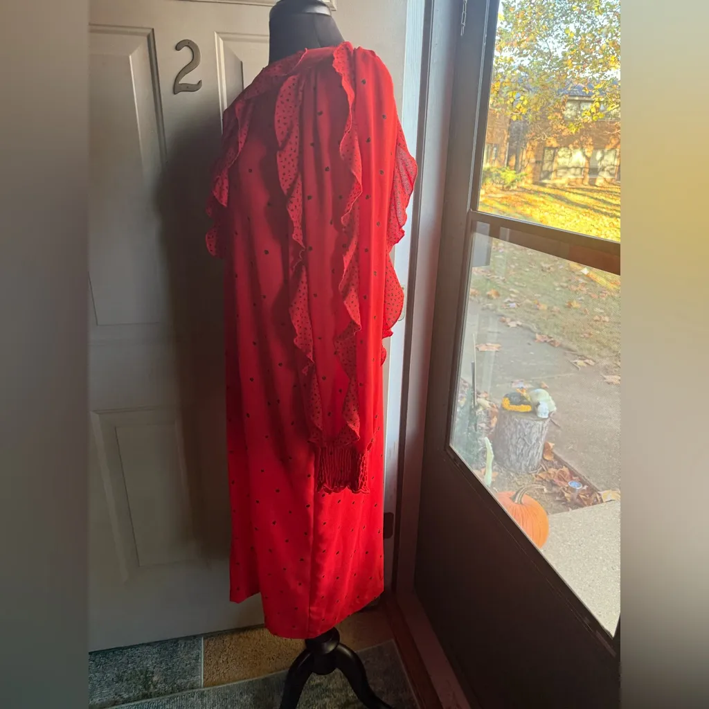 NOS vintage Chez California red ruffle polka dot shift dress, size 12 - Image 6