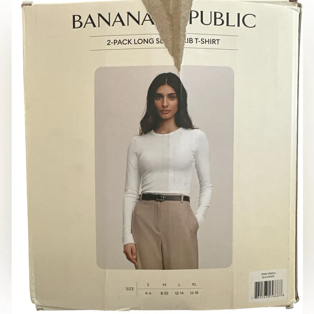 NWT Banana Republic Women's Long Sleeve Rib T-Shirt Set - Black and White L - Image 6