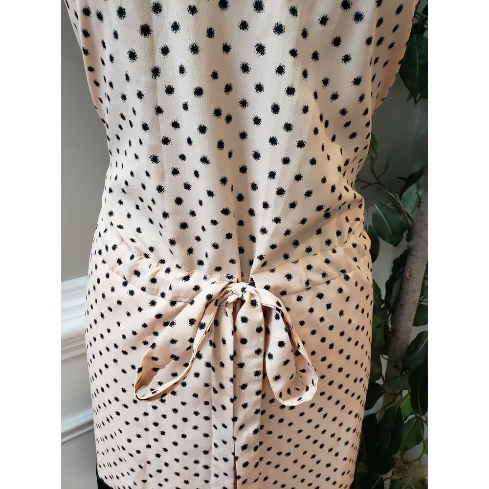 Bar III Knee Length Dress Women Large Beige Black Polka Dot Sleeveless Tie Waist - Image 9
