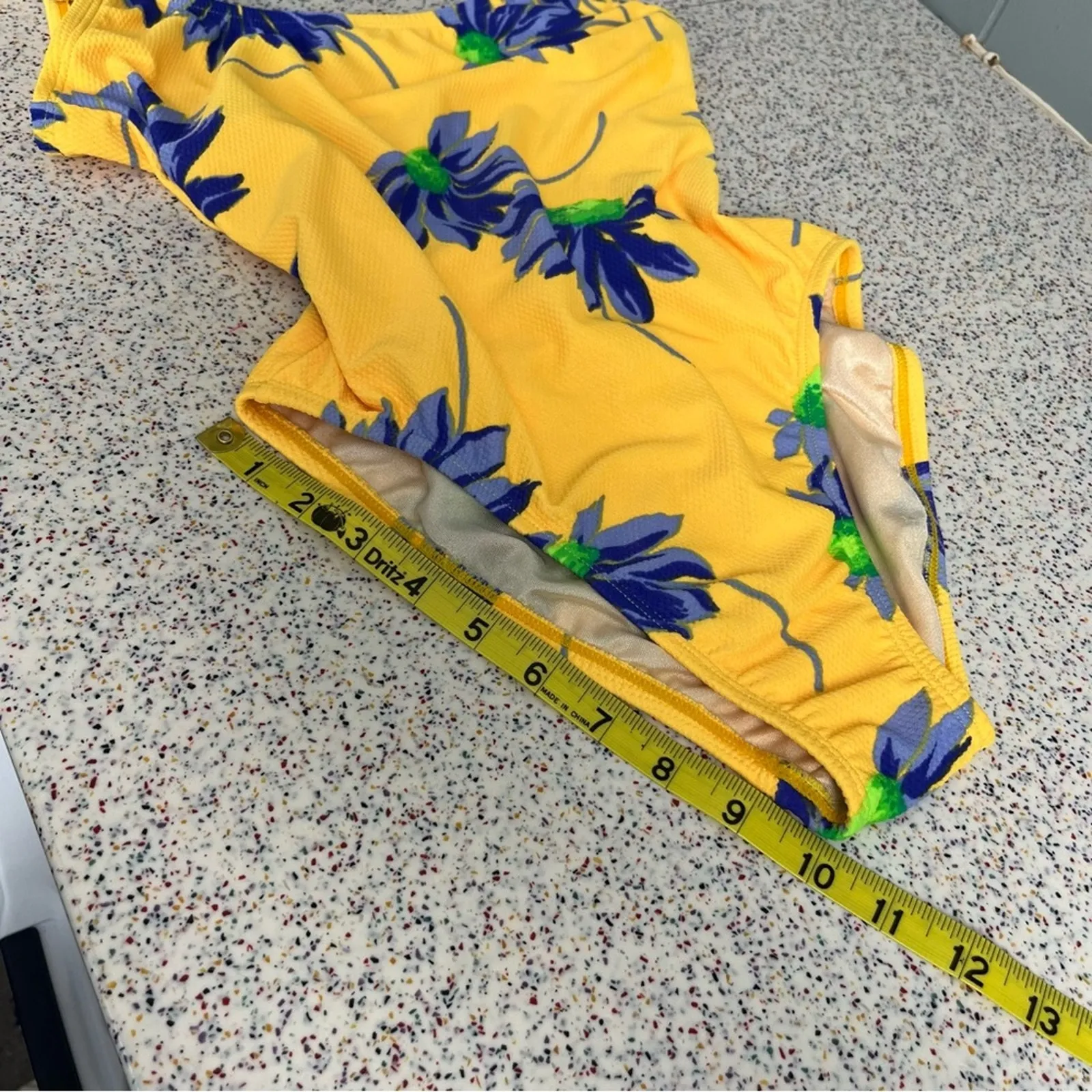 Vintage High Cut Leg 90s Y2K Floral One Piece Swimsuit La Plage Yellow Blue 10 - Image 8