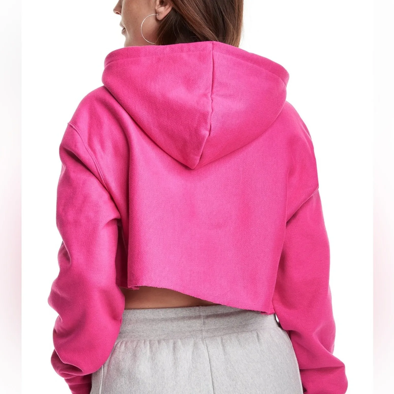 NWT Champion WOmens Reverse Weave Cropped Cutoff Hoodie Sweatshirt Pink Large - Image 3