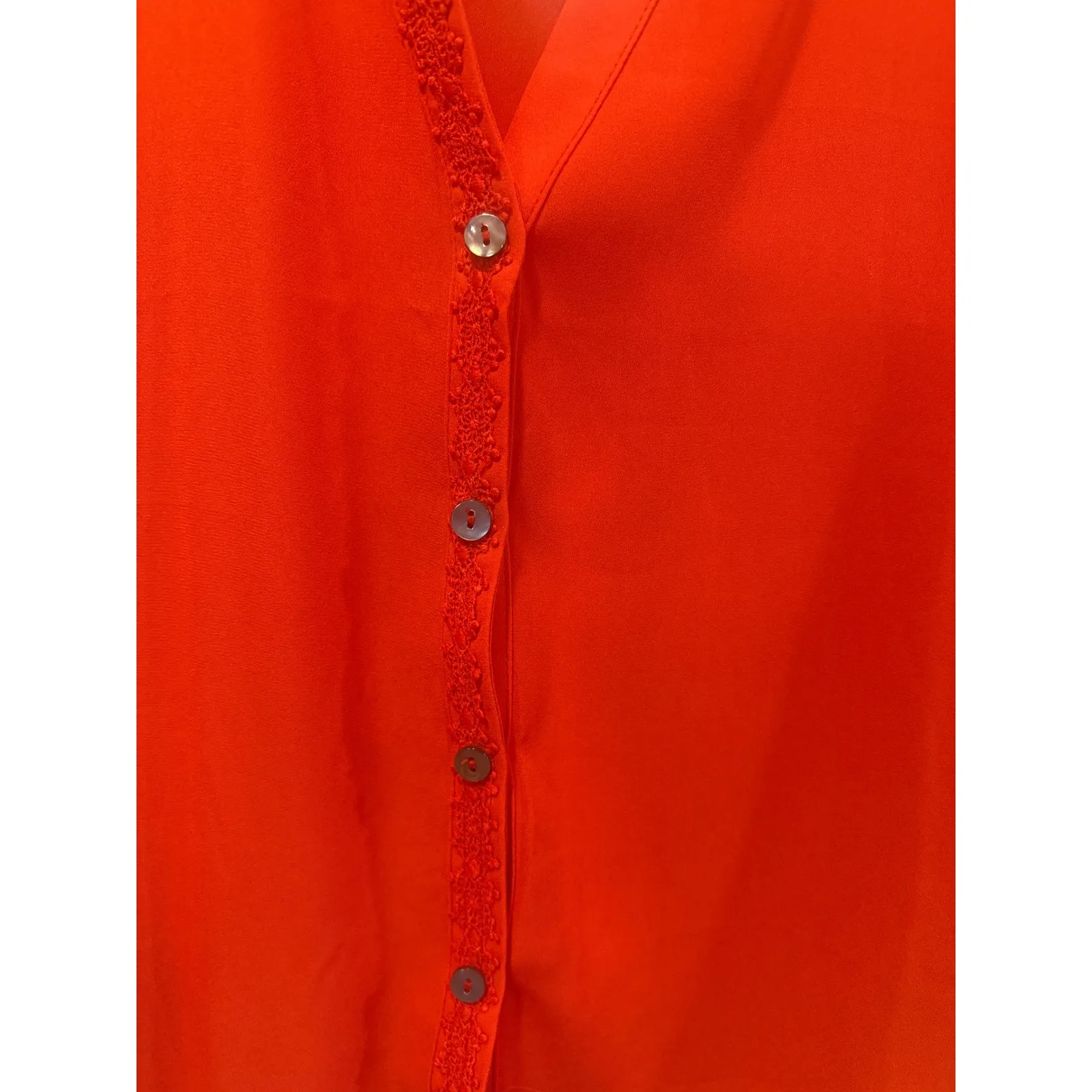 ODDI Red Blouse Top Size M Button Down Long Bishop Sleeve Crochet Trim - Image 2