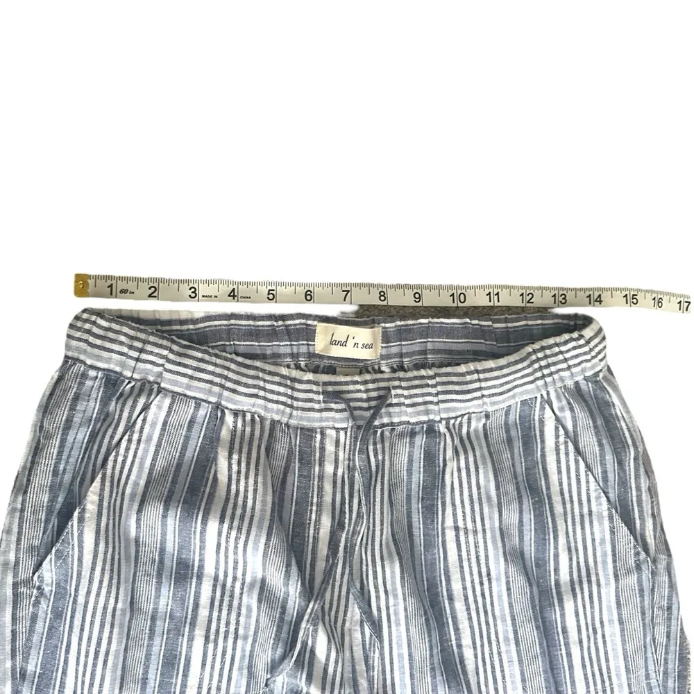 Land ‘n Sea Women’s Blue & White Striped Linen Relaxed Pants w/ Pockets Size S - Image 5